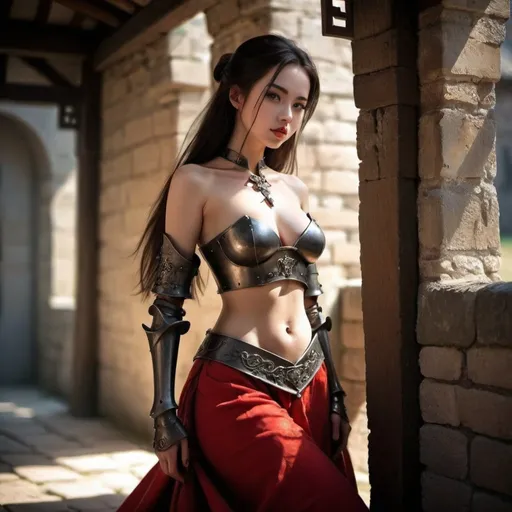 Prompt: CHINESE GIRL, BEAUTIFUL, PEITOS MUITO GRANDES, IRON CLOTH WITH NAILS AND SCREWS, SENSUAL, POSE PROVOCANTE, FULL BODY, REALISTIC STYLE, MEDIEVAL PLACE FULL OF BEAUTIFUL SHADOWS, FANTASY STYLE, CLOSER