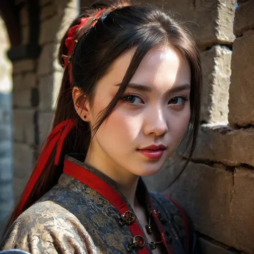 Prompt: CHINESE GIRL, BEAUTIFUL, PEITOS MUITO GRANDES, IRON CLOTH WITH NAILS AND SCREWS, SENSUAL, POSE PROVOCANTE, FULL BODY, REALISTIC STYLE, MEDIEVAL PLACE FULL OF BEAUTIFUL SHADOWS