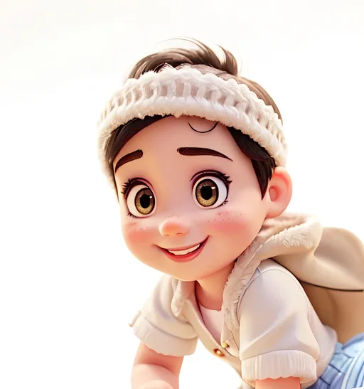 Prompt: Cartoon close-up of smiling baby girl with black eyes, short hair, high quality, detailed, cartoon, close-up, baby girl, smiling, black eyes, short hair, bright colors