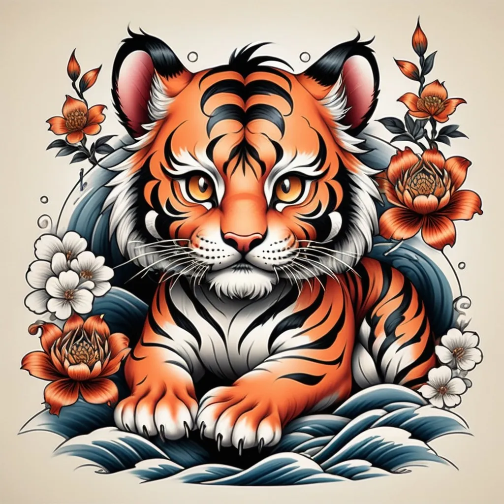 Prompt: Irezumi art of fierce tiger 