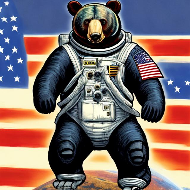 Prompt: black bear wearing nasa suit  art