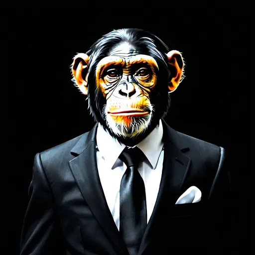 Prompt: elegant chimpanzee with suit, background black