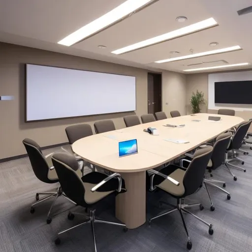 Prompt: Create a image of a meeting room with a sensor attached to it which calculates the occupancy of the meeting room
