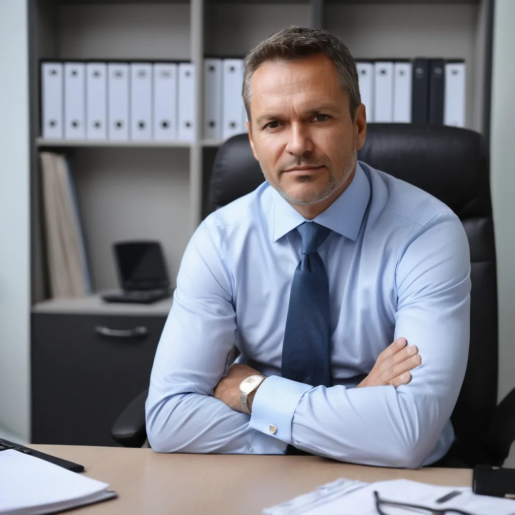 Prompt: 45 years old business man sit in his office 