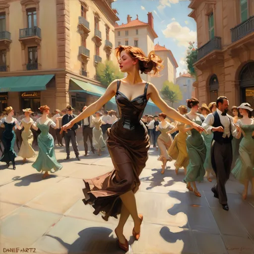 Prompt: a painting of a woman dancing in a street with other people in the background and a building in the background, Daniel F. Gerhartz, figurative art, impressionist painting, an oil painting
- to emulate Toulouse-Lautrec's poster style, apply a graphic design filter that emphasizes bold lines and minimal detail for immediate visual impact. Create a clear focal point featuring a performer or dancer, surrounded by simplified silhouettes to enhance depth while maintaining clarity. Utilize negative space effectively, leaving parts of the composition unprinted to mimic stage lighting effects and draw attention to key elements. Integrate text and image cohesively, ensuring that the design communicates excitement and immediacy reflective of Parisian nightlife. The overall composition should convey a sense of modernity and innovation in graphic design, highlighting Lautrec's influence on advertising art while capturing the essence of the vibrant cultural scene he depicted.
1girl, animal, city, fire, flower