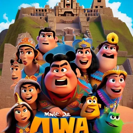 Prompt: Make a funny movie poster about the Incas that disney and Pixar would make