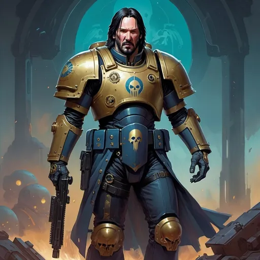 Prompt: John Wick as a Space Marine from Warhammer 40k art by peter mohrbacher