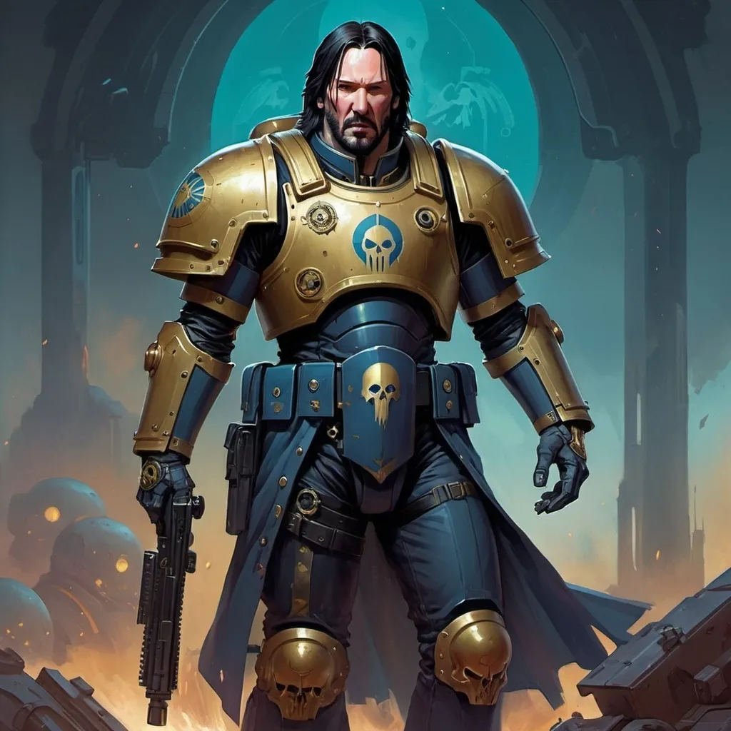 Prompt: John Wick as a Space Marine from Warhammer 40k art by peter mohrbacher