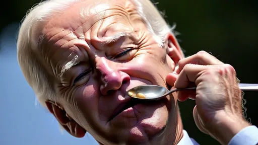 Prompt: Joe Biden close up with eyes closed a sleep with a spoon in his mouth




