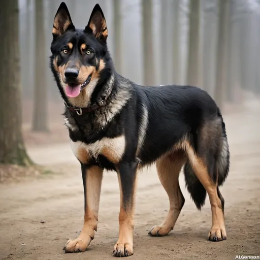 Prompt: a wolf gernman shepherd husky doberman rotwhiller alsstailion shepherd mixed animal