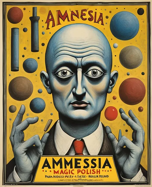 Prompt: amnesia magic polish poster artwork inspirated by roland topor, paul klee