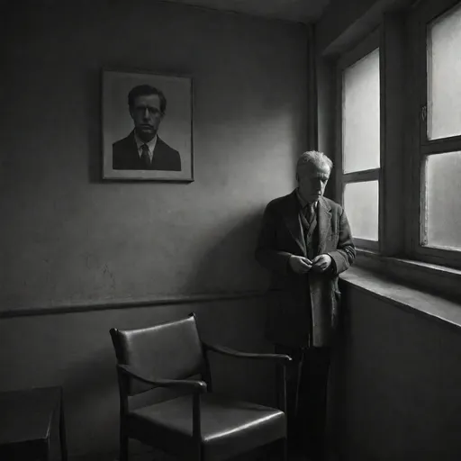 Prompt: manicomio interior con paciente : : dramatic in the style of Dirk Braeckman, hasselblad 1600f, zeiss milvus 25mm f/1.4 ze