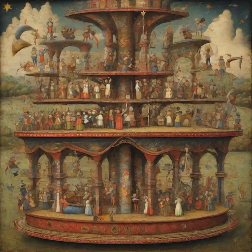 Prompt: zoetrope fantasy  : : folk brut naive art, simbolism masterpiece, intricate detail, lienzo encaustica by medieval master