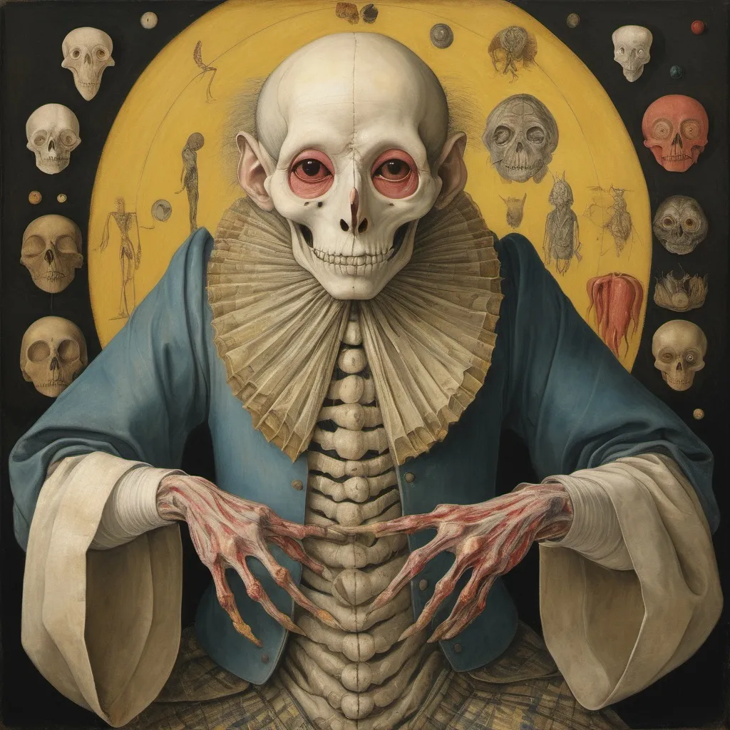 Prompt: butoh dancer , Anatomical Drawing, organic, by Cranach, by Hyeronimus Bosch, by james ensor, by Balthus, background owl, Tempera Paint, masterpiece medieval, Light Painting, Triadic-Colors, 16k, surrealista, altamente detallado, hiperrealista