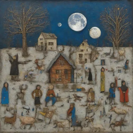 Prompt: nosense with blue moon  : : folk brut naive art, simbolism masterpiece, intricate detail, lienzo encaustica by medieval master