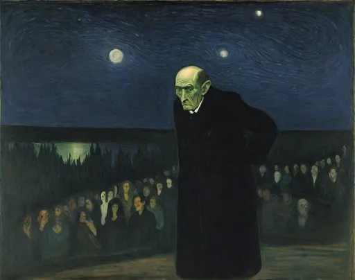 Prompt: nocturnal music  : by munch, roland topor  : :  oil masterpiece
