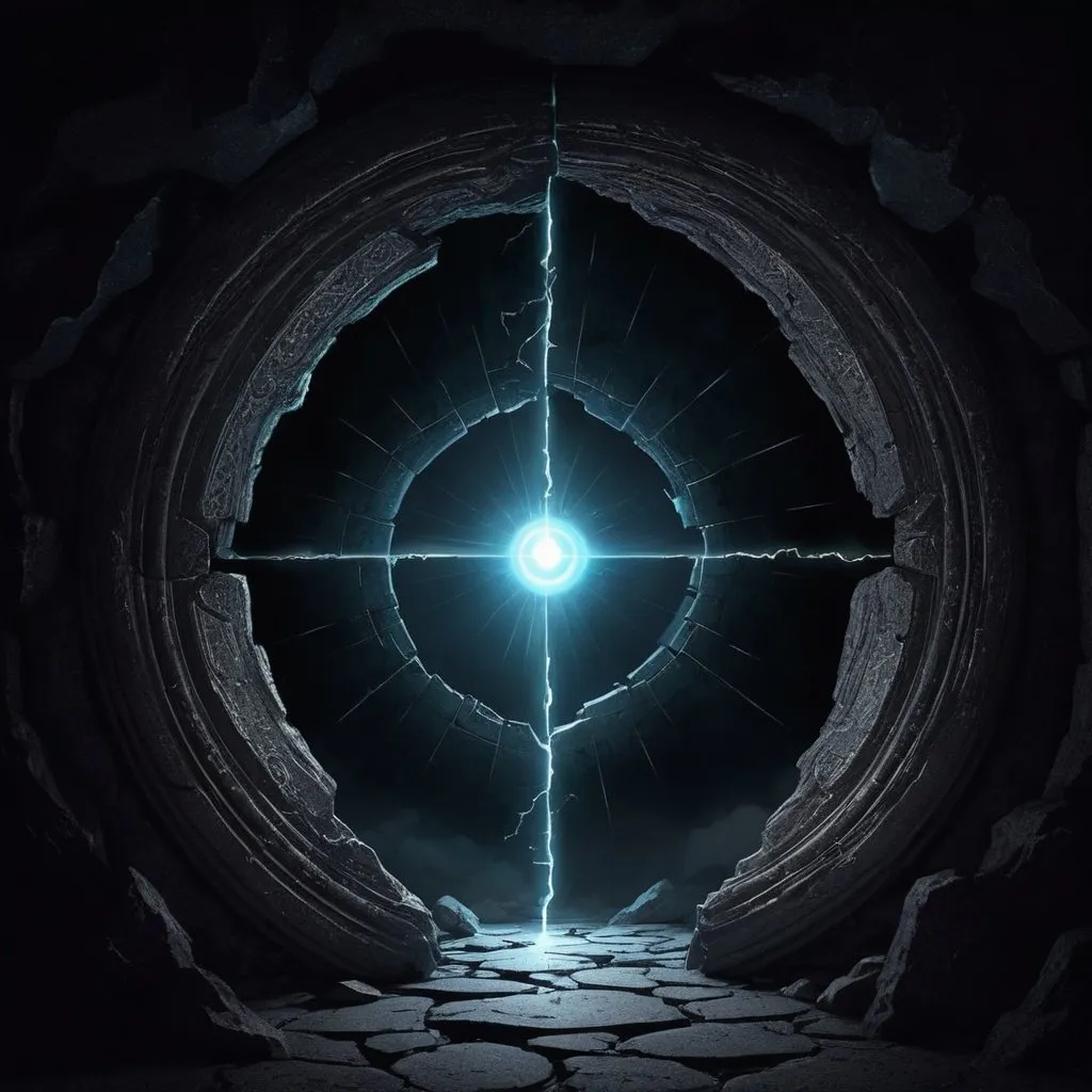 Prompt: Secrets portals opened at night, a fleeting crack between worlds, hidden in the dark space