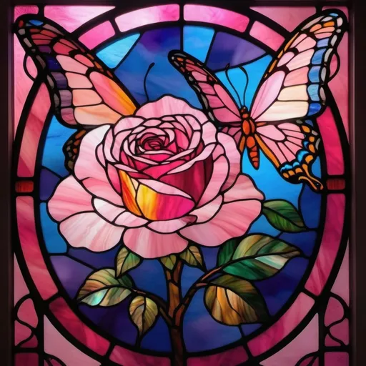 Prompt: colorful butterfly of a rose with a pink background