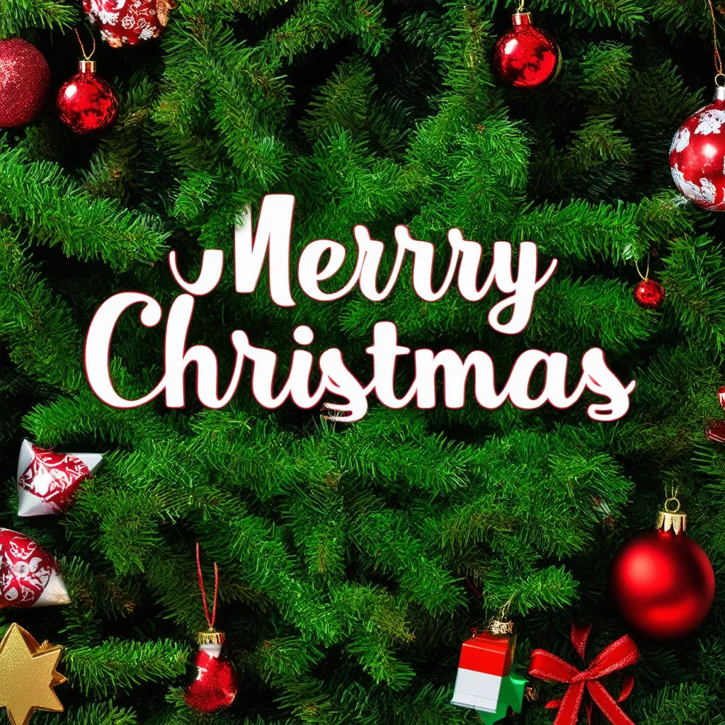 Prompt: Merry Christmas text with festive christmas background
