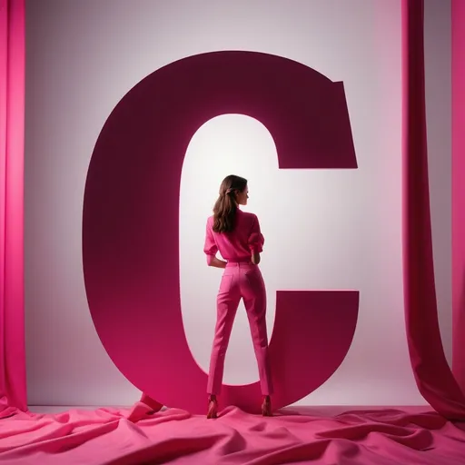 Prompt: photography, portrait of contrast, photo featuring only the English letter 'G', vibrant hot pink backdrop, visualize using a camera setup that mimics a large aperture, focusing solely on the silhouette's edge, while a low ISO maintains the richness of color without grain, photorealistic, UHD