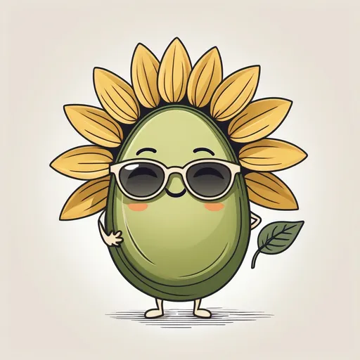Prompt: A delicate line-art sunflower with subtle shading, perfect for nature lovers.A cute avocado half with tiny legs and arms, wearing sunglasses and dancing.