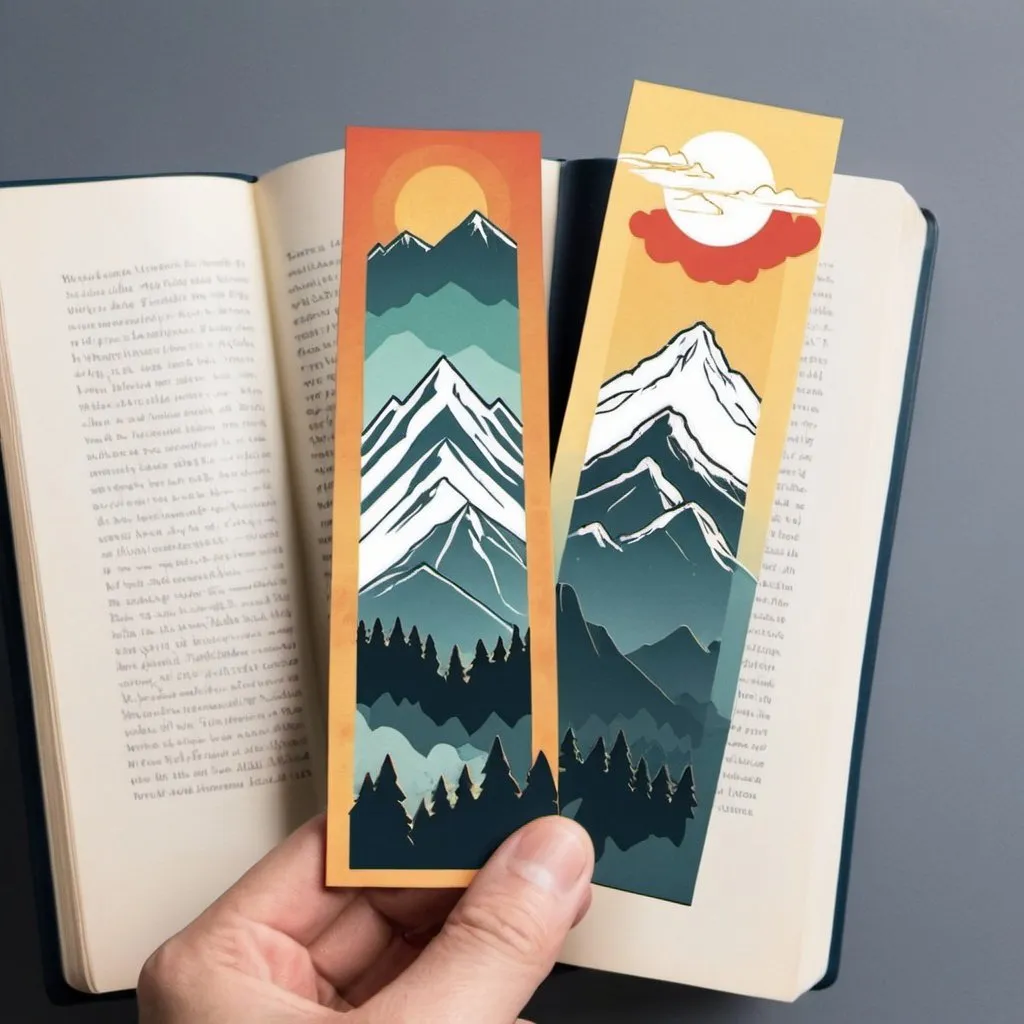 Prompt: Bookmarks with mountains as the main body