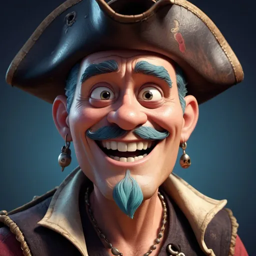 Prompt: Disney pixar character, 3d render style, old pirate evil laugh, cinematic colors