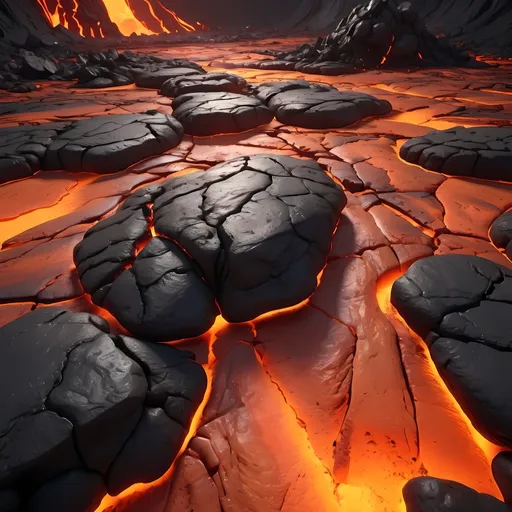 Prompt: 3D Lava Floor with rocks, broken ground perspective, 