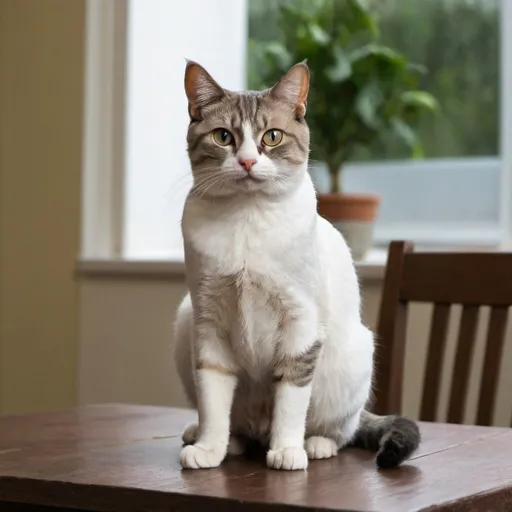 Prompt: A cat sitting on a table.