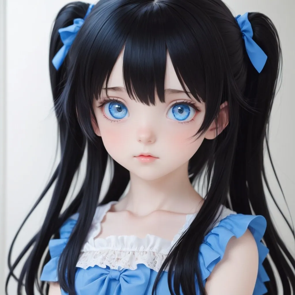 Prompt: Loli, black hair,blue eyes