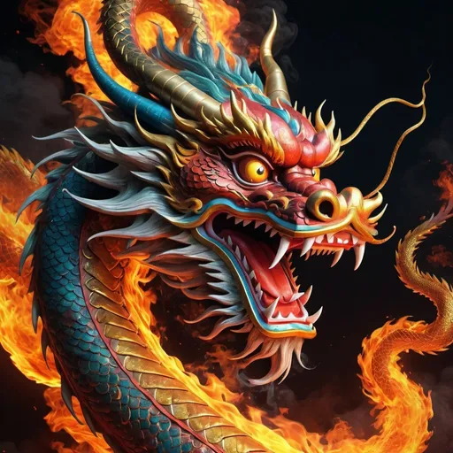 Prompt: Chinese dragon fire out