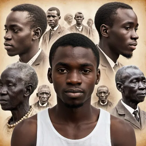 Prompt: African young man surrounded by his ancestors 