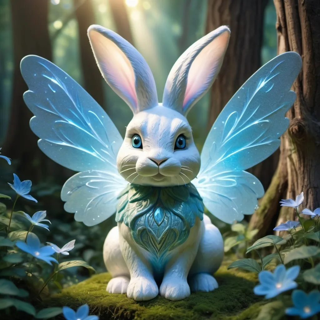 Prompt: Spirit bunny with blue fairy wings