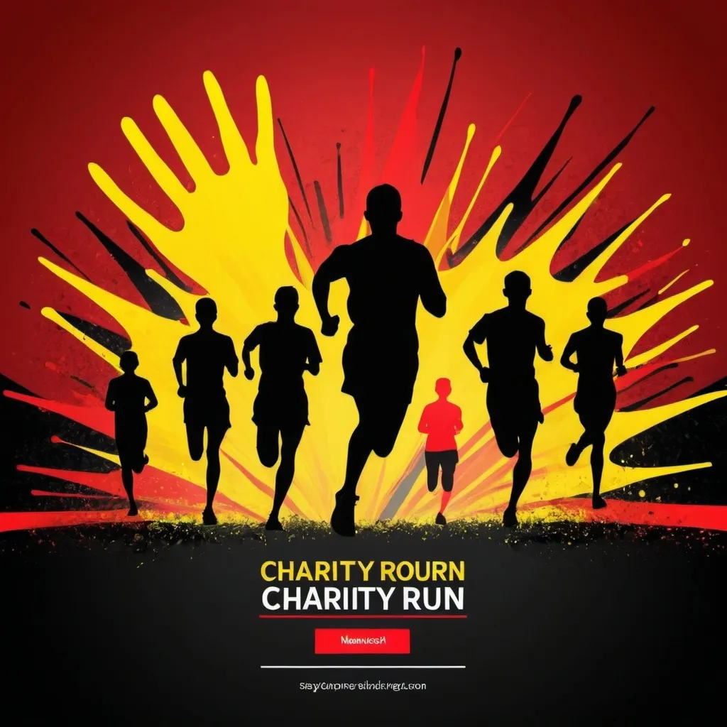 Prompt: red, yellow, black charity run banner background