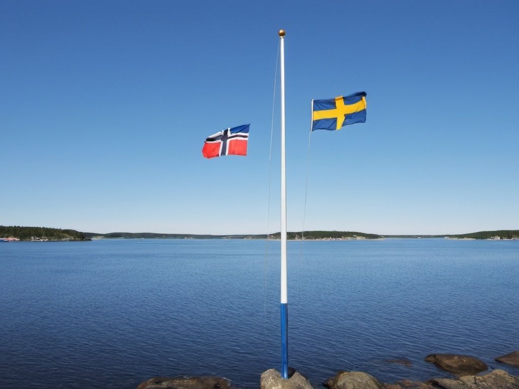 Prompt: Några båtar ligger i Hanö gästhamn. De har svenska flaggor. 