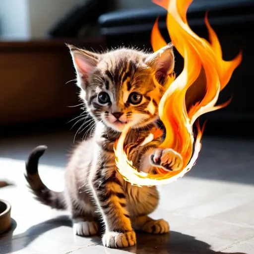 Prompt: A kitten with fire bending