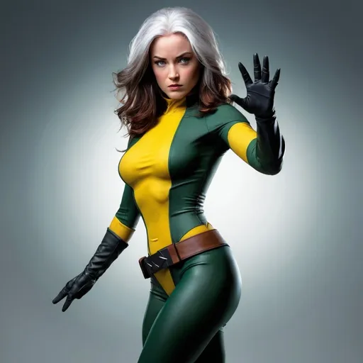 Prompt: Realistic picture of rogue from X-Men in a perfect pose
