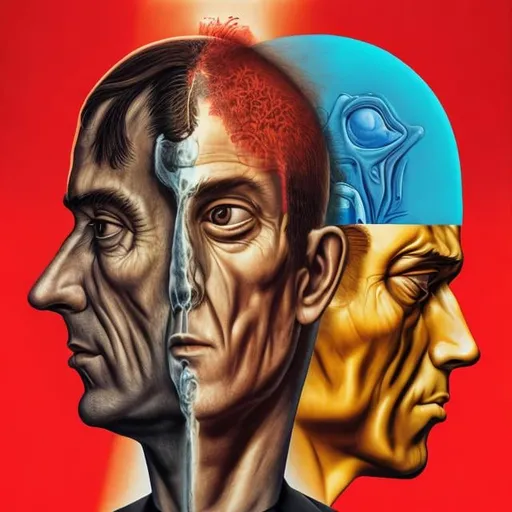 Prompt: Surreal portrait of a modern man with psychologic head.