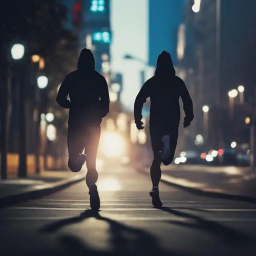 Prompt: early morning. An unknown man in sportswear is running alone on the streets of the city. From behind.