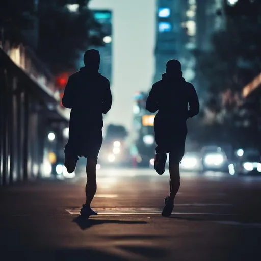 Prompt: early morning. An unknown man in sportswear is running alone on the streets of the city. From behind.