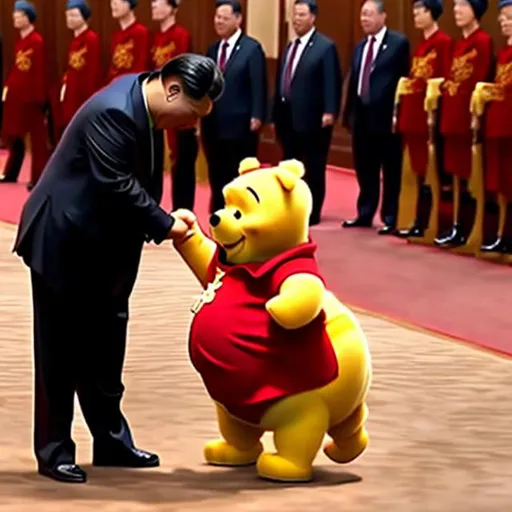 Prompt: Xi Jinping dapping up Winnie The Pooh 
