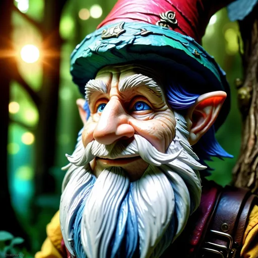 Prompt: Middle-aged forest gnome busboy in fantasy style, detailed facial features, intricate fantasy illustration, vibrant colors, whimsical fantasy setting, detailed beard and wrinkles, high quality, fantasy, detailed, whimsical, vibrant colors, intricate, forest gnome, busboy, dungeons and dragons, facial details, atmospheric lighting
