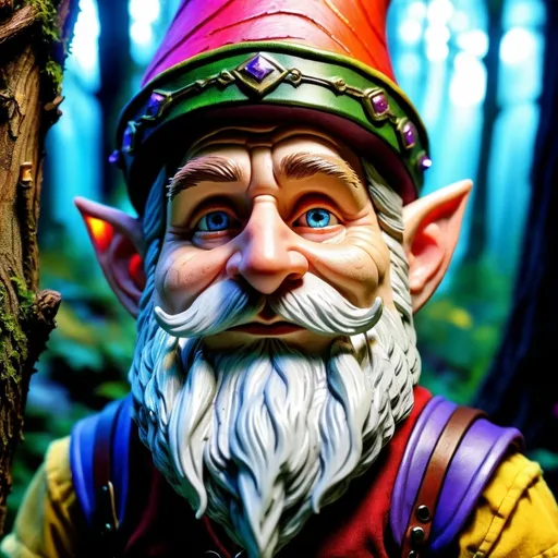 Prompt: Middle-aged forest gnome busboy in fantasy style, detailed facial features, intricate fantasy illustration, vibrant colors, whimsical fantasy setting, detailed beard and wrinkles, high quality, fantasy, detailed, whimsical, vibrant colors, intricate, forest gnome, busboy, dungeons and dragons, facial details, atmospheric lighting