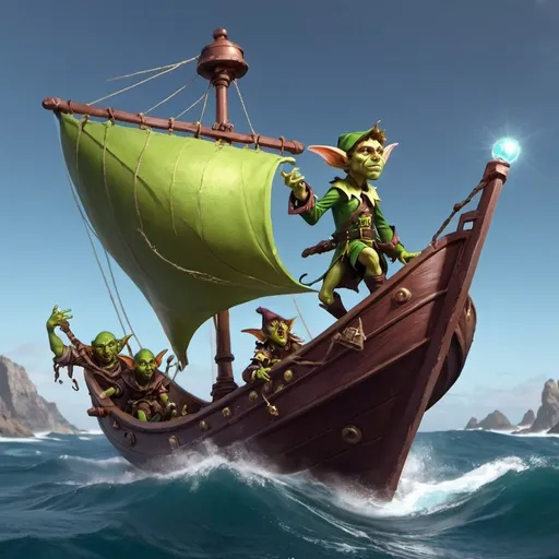 Prompt: Elf spell jamming ship with goblin spell jammer 