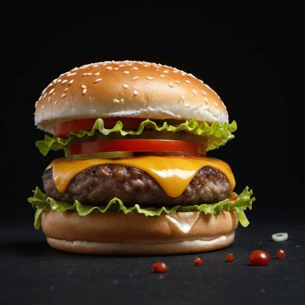 Prompt: hamburger in black background