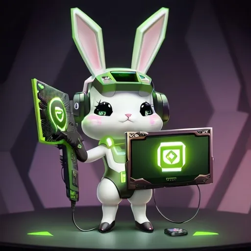 Prompt: futuristic cartoon bunny holding a Nvidia GPU for mining crypto