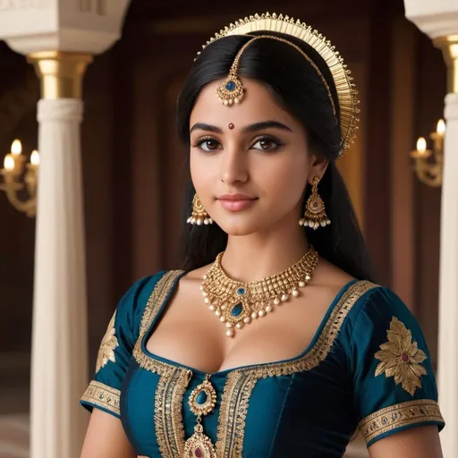 Prompt: Juliet Capulet as an 18 year old Indian girl, innocent, feminine, babyface, short girl, cute girl, black hair, black eyes, curvy body, hourglass figure, full body, photoshoot, 8k, high definition, detailed, realistic face, 19th century setting.