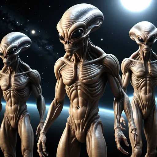 Prompt: Aliens from planet Jupiter . Realistic. UHD. Full body.