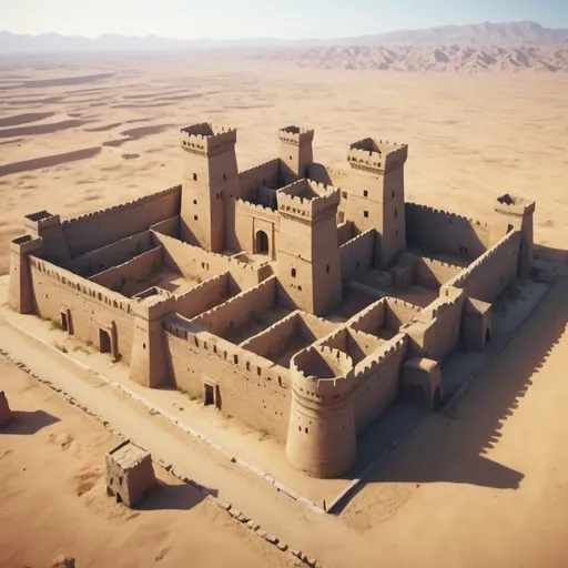 Prompt: A walled ancient city in the middle of the desert. Aerial shot. Realistic. UHD. 