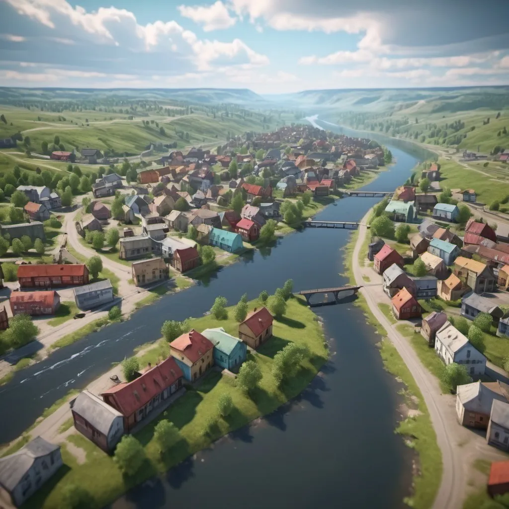 Prompt: A town landscape of all colors. With rivers and sky. UHD. Realistic.